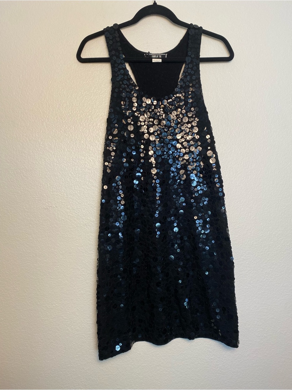 EUC Y2K Fumblin Foe Black Sequin Mini Dress Racerback Sparkly Party Dress Size M